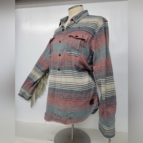 **SOLD****Southwest Woven Flannel Shirt Shacket With Route 66 "Haulin' A**" - Picture 9 of 13